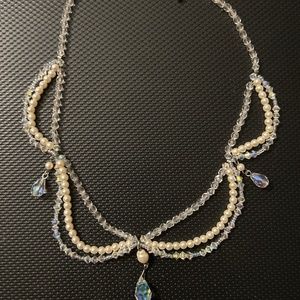 Pearl with Crystal tear drop Necklace